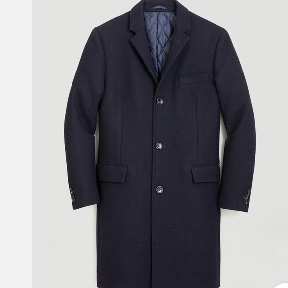J Crew Everyday Topcoat PrimaLoft Jacket Wool Blend Black Mens Coat US Size 38r - Picture 1 of 4